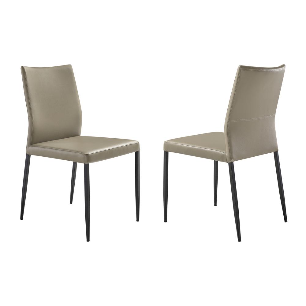 Upholstered Dining Chair in Taupe Gray Faux Leather and Black- Set of 2. Picture 1