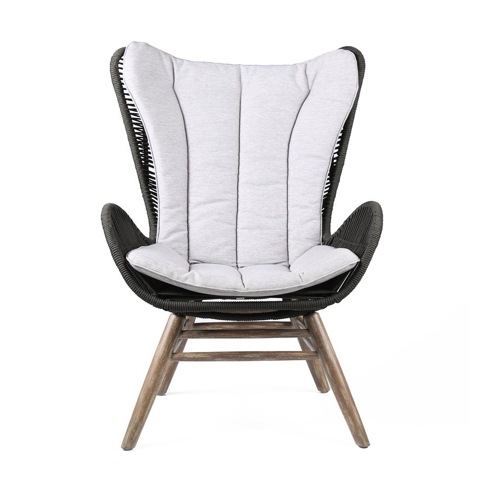 King Indoor Outdoor Lounge Chair in Light Eucalyptus Wood with Truffle Rope and Grey Cushion. Picture 1