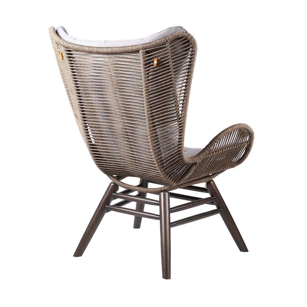 King Indoor Outdoor Lounge Chair in Dark Eucalyptus Wood with Truffle Rope and Grey Cushion. Picture 2