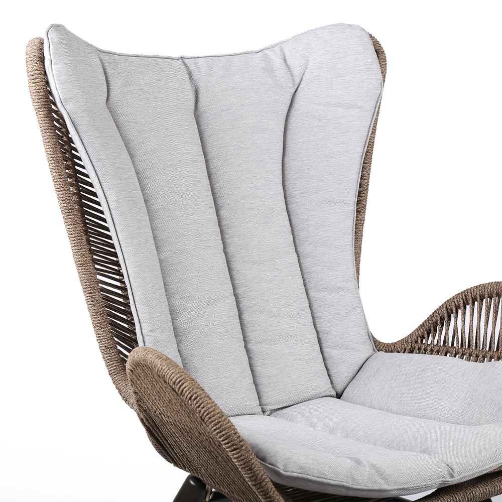 King Indoor Outdoor Lounge Chair in Dark Eucalyptus Wood with Truffle Rope and Grey Cushion. Picture 3