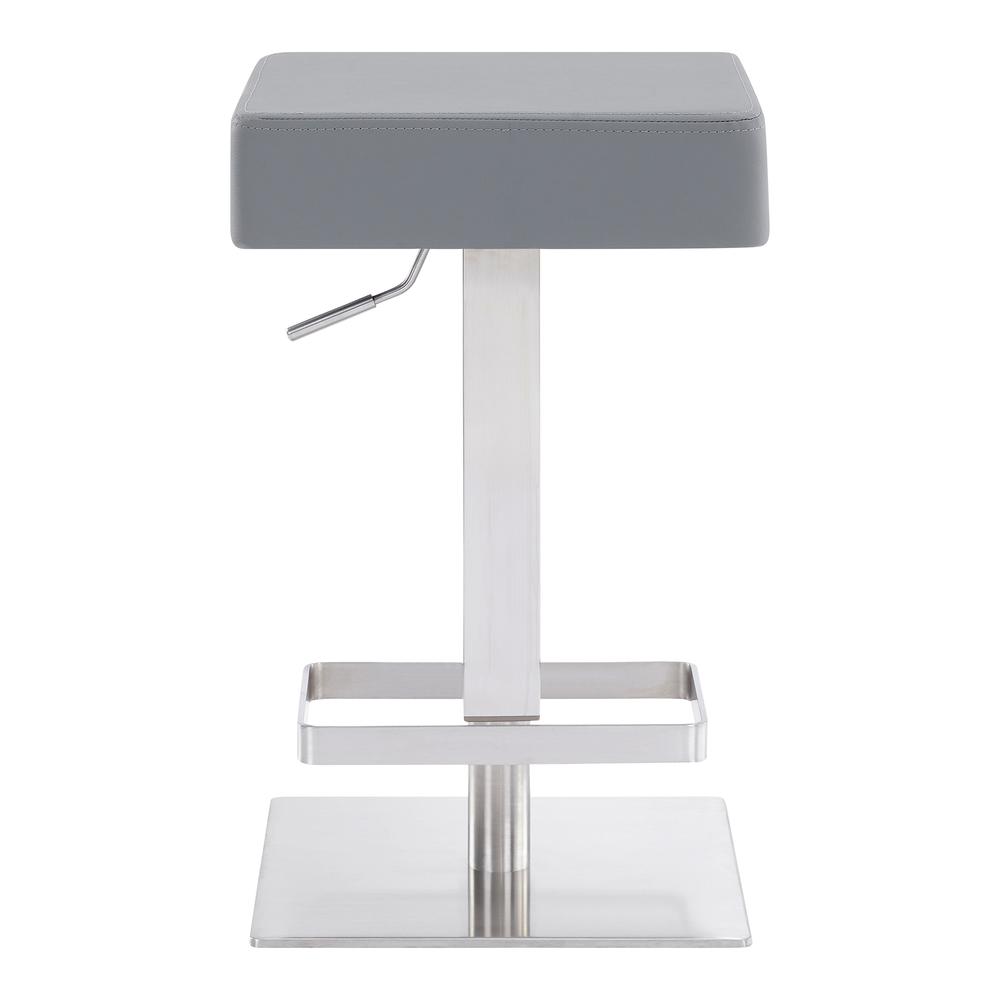 Kaylee Contemporary Swivel Barstool in Brushed Stainless Steel and Grey Faux Leather. Picture 2