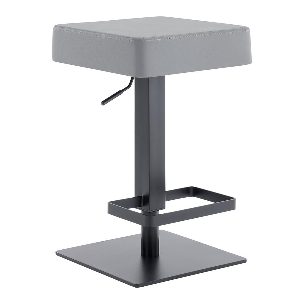 Kaylee Contemporary Swivel Barstool in Matte Black Finish and Grey Faux Leather. Picture 1