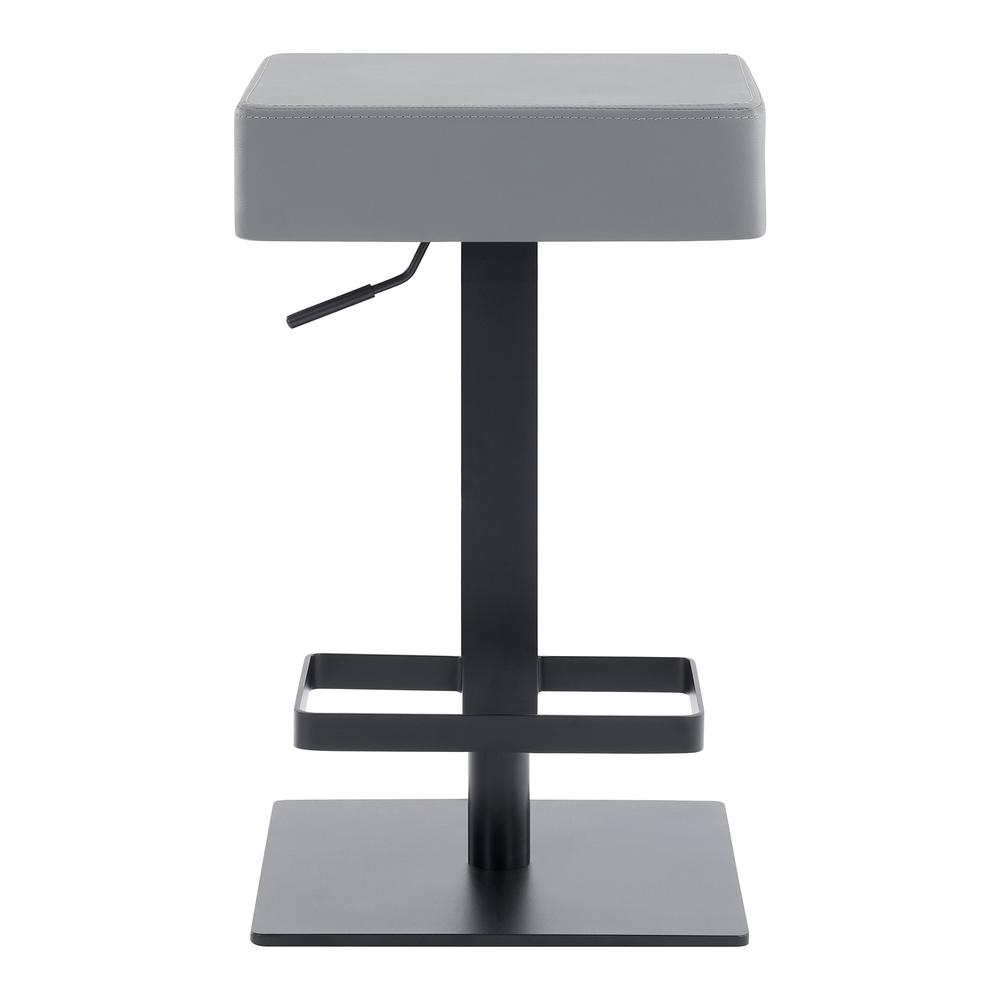 Contemporary Swivel Barstool in Matte Black Finish - Grey Faux Leather. Picture 2