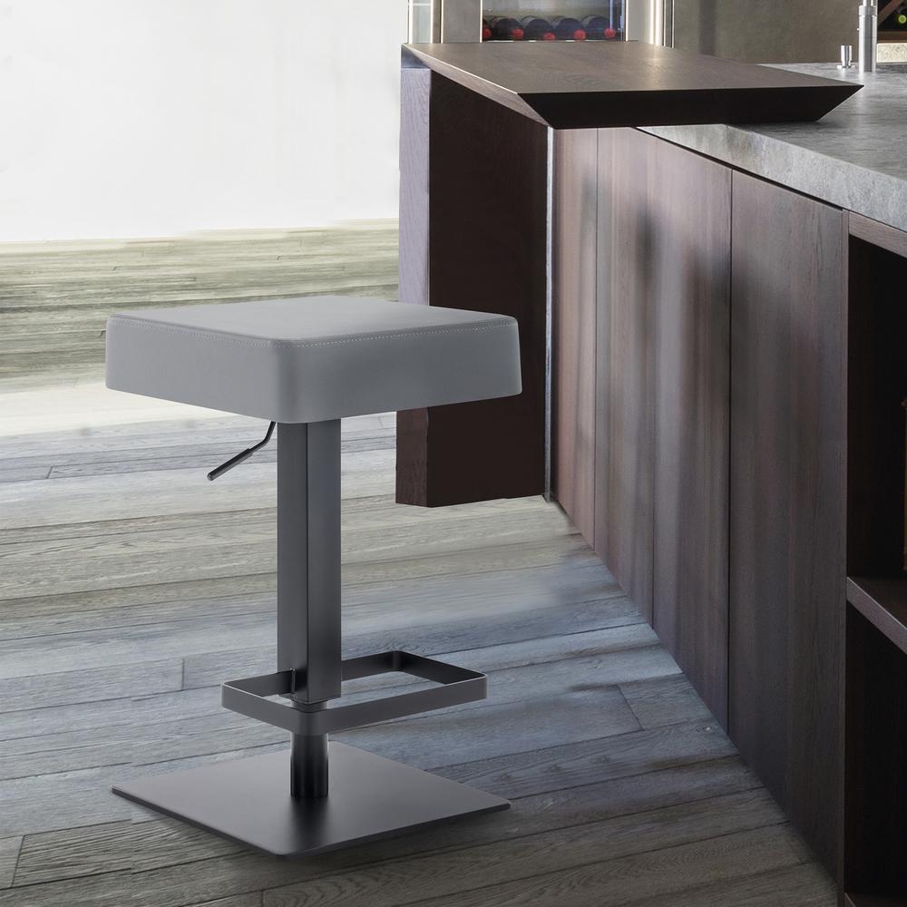 Contemporary Swivel Barstool in Matte Black Finish - Grey Faux Leather. Picture 7