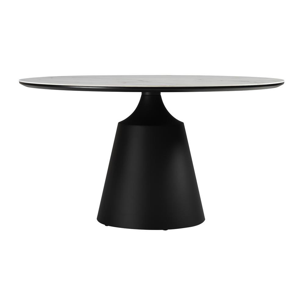Knox Round Dining Table with Stone Top and Black Metal Base. Picture 2