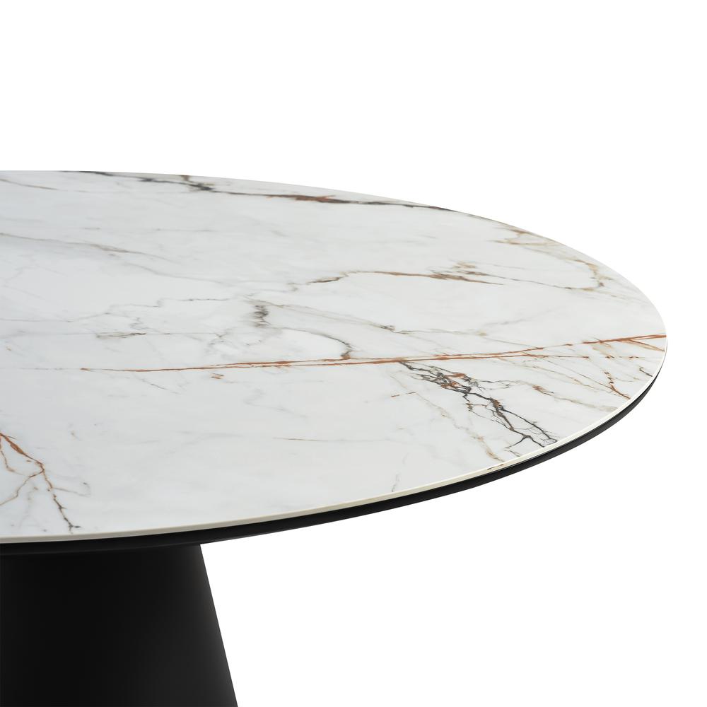 Knox Round Dining Table with Stone Top and Black Metal Base. Picture 3