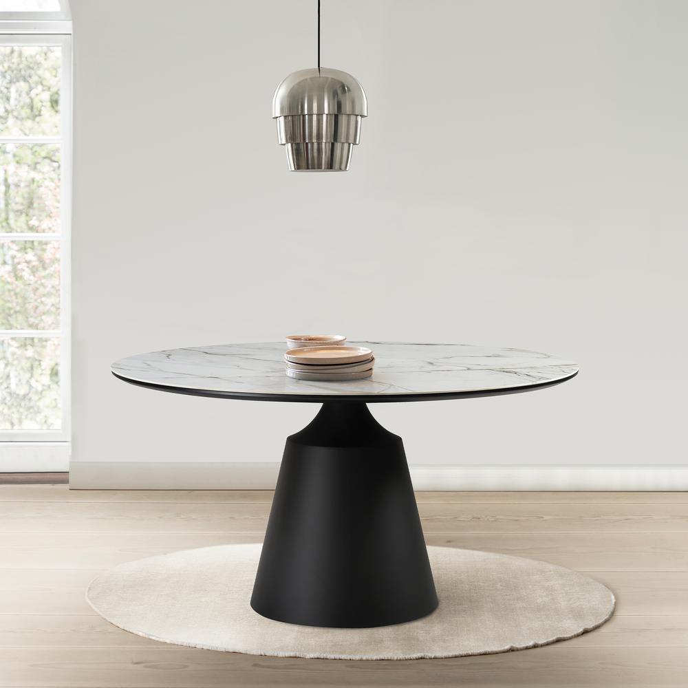 Knox Round Dining Table with Stone Top and Black Metal Base. Picture 8