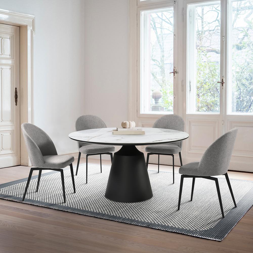 Knox Round Dining Table with Stone Top and Black Metal Base. Picture 9