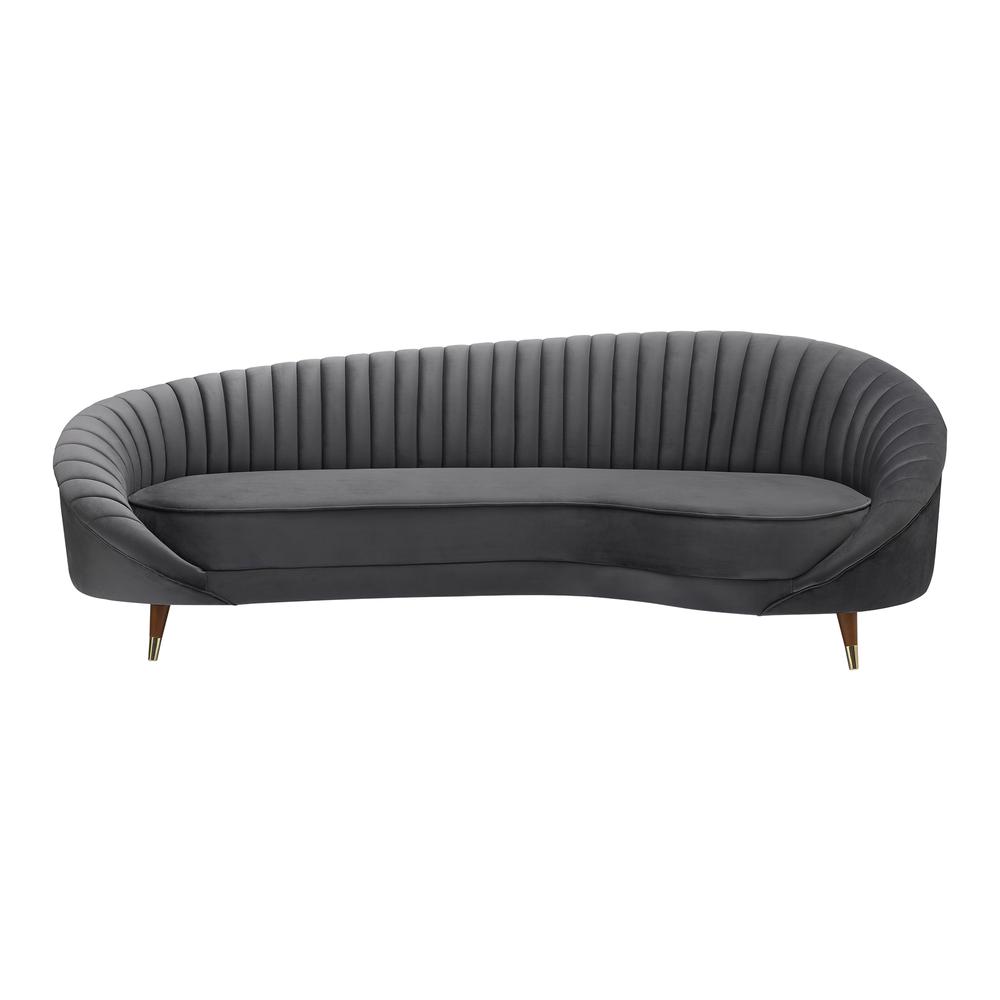 Karisma Dark Grey Curved Velvet Sofa. Picture 1
