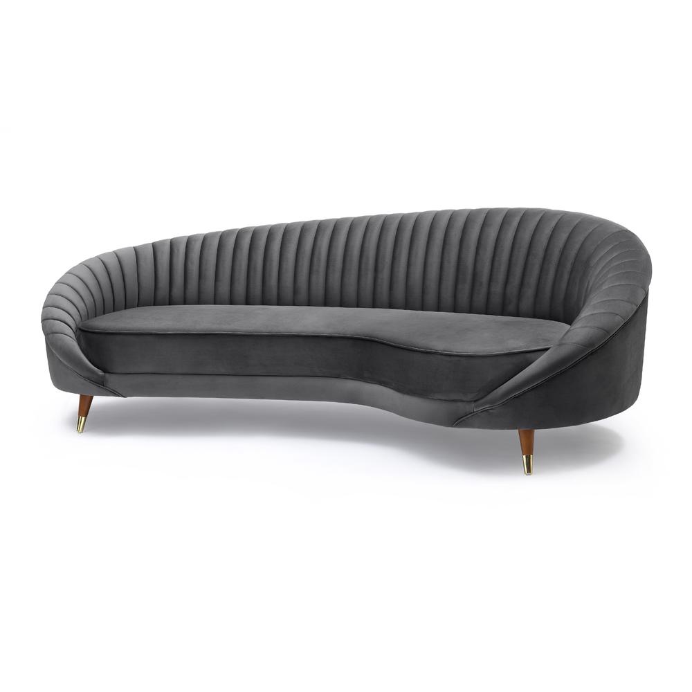 Karisma Dark Grey Curved Velvet Sofa. Picture 2