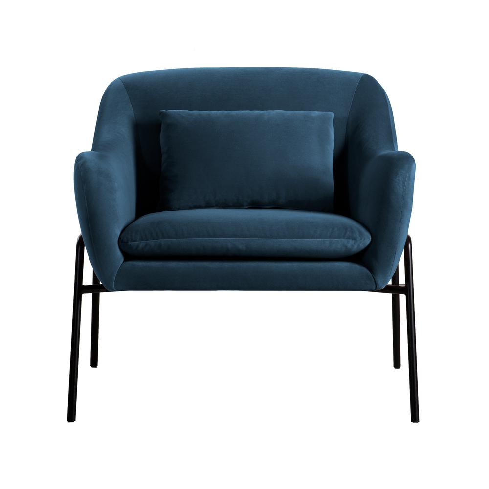 Karen Blue Velvet Modern Accent Chair, Natural Color. Picture 1