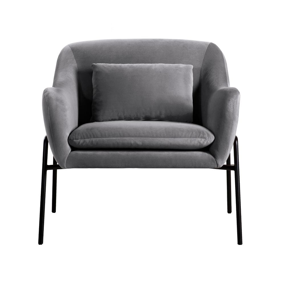 Karen Grey Velvet Modern Accent Chair, Natural Color. Picture 1