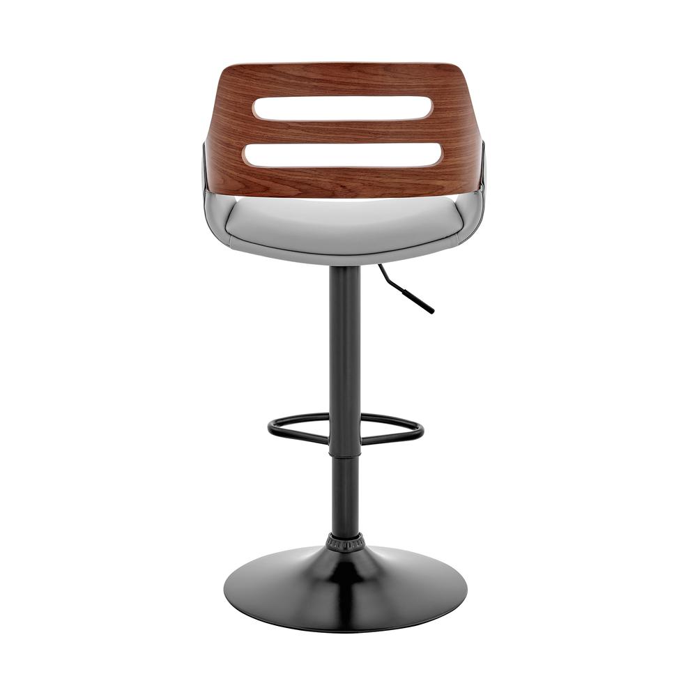 Karter Adjustable Gray Faux Leather and Walnut Wood Bar Stool with Black Base. Picture 5
