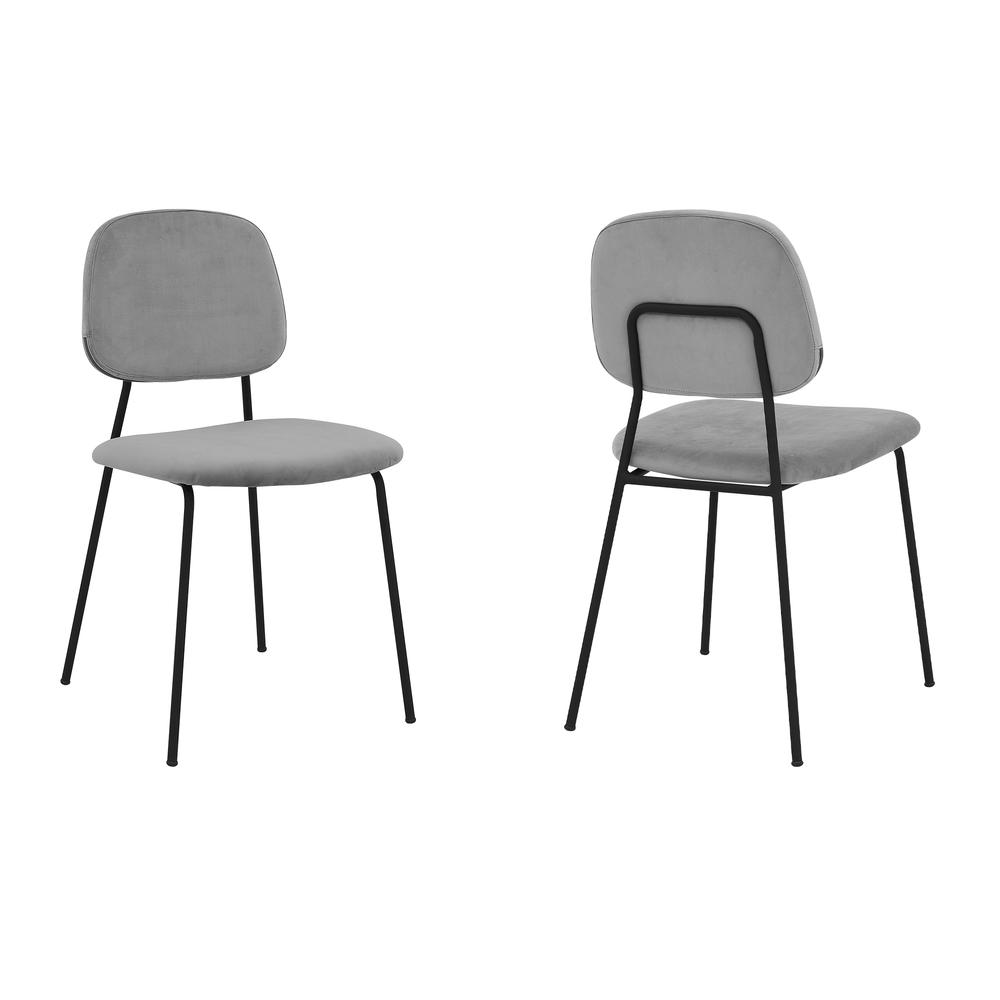 Lucy Grey Velvet and Metal Dining Room Chairs - Set of 2. Picture 1