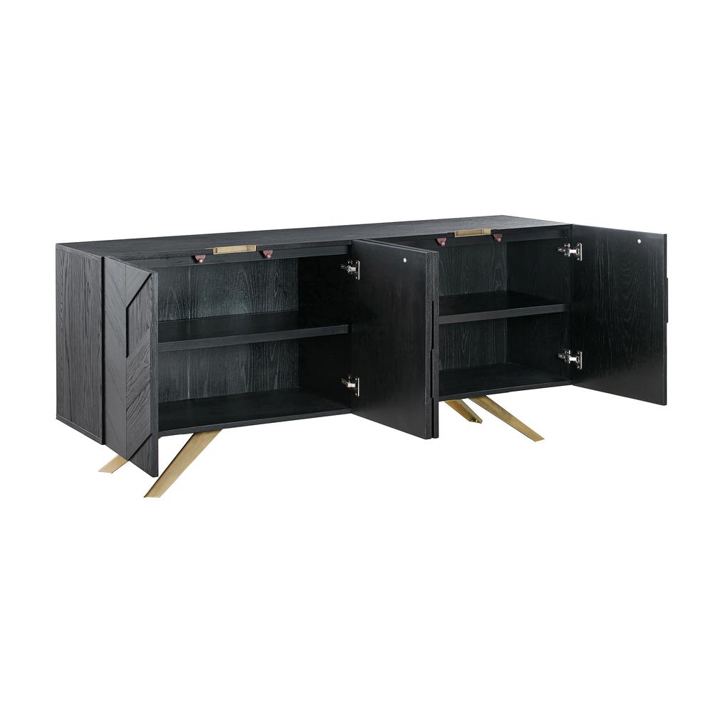 Lombard 4 Door Sideboard Buffet in Black Brushed Wood. Picture 1