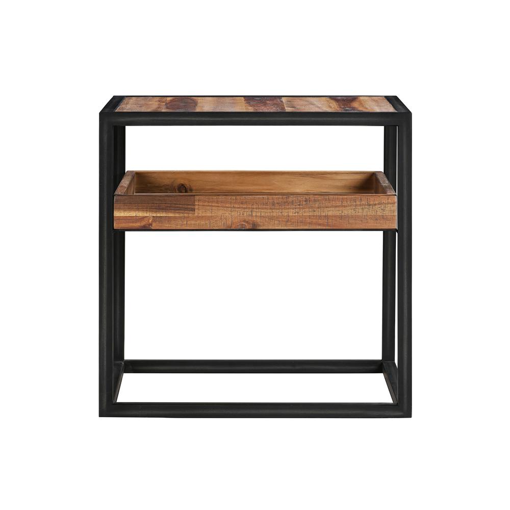 Ludgate Square End Table with Shelf in Acacia and Black Metal. Picture 1