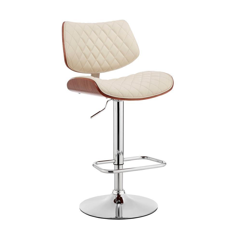 Leland Adjustable Cream Faux Leather and Chrome Finish Bar Stool. The main picture.