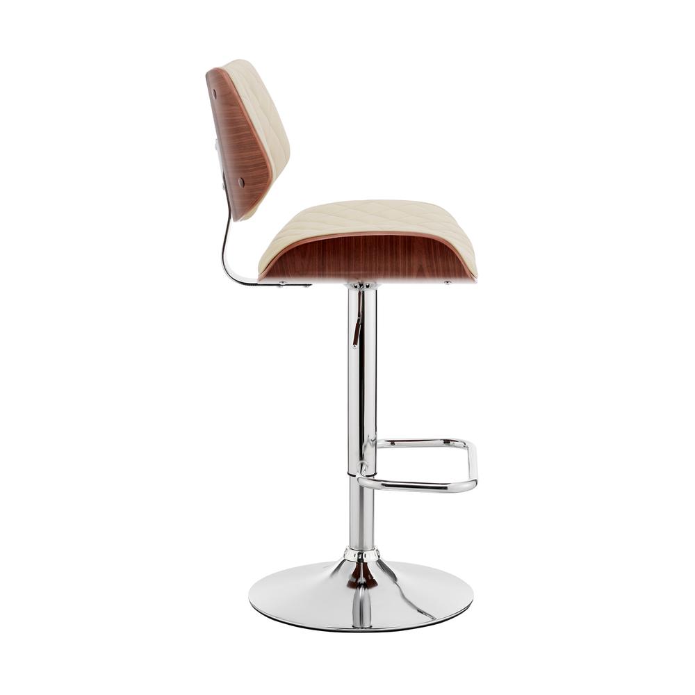 Leland Adjustable Cream Faux Leather and Chrome Finish Bar Stool. Picture 3