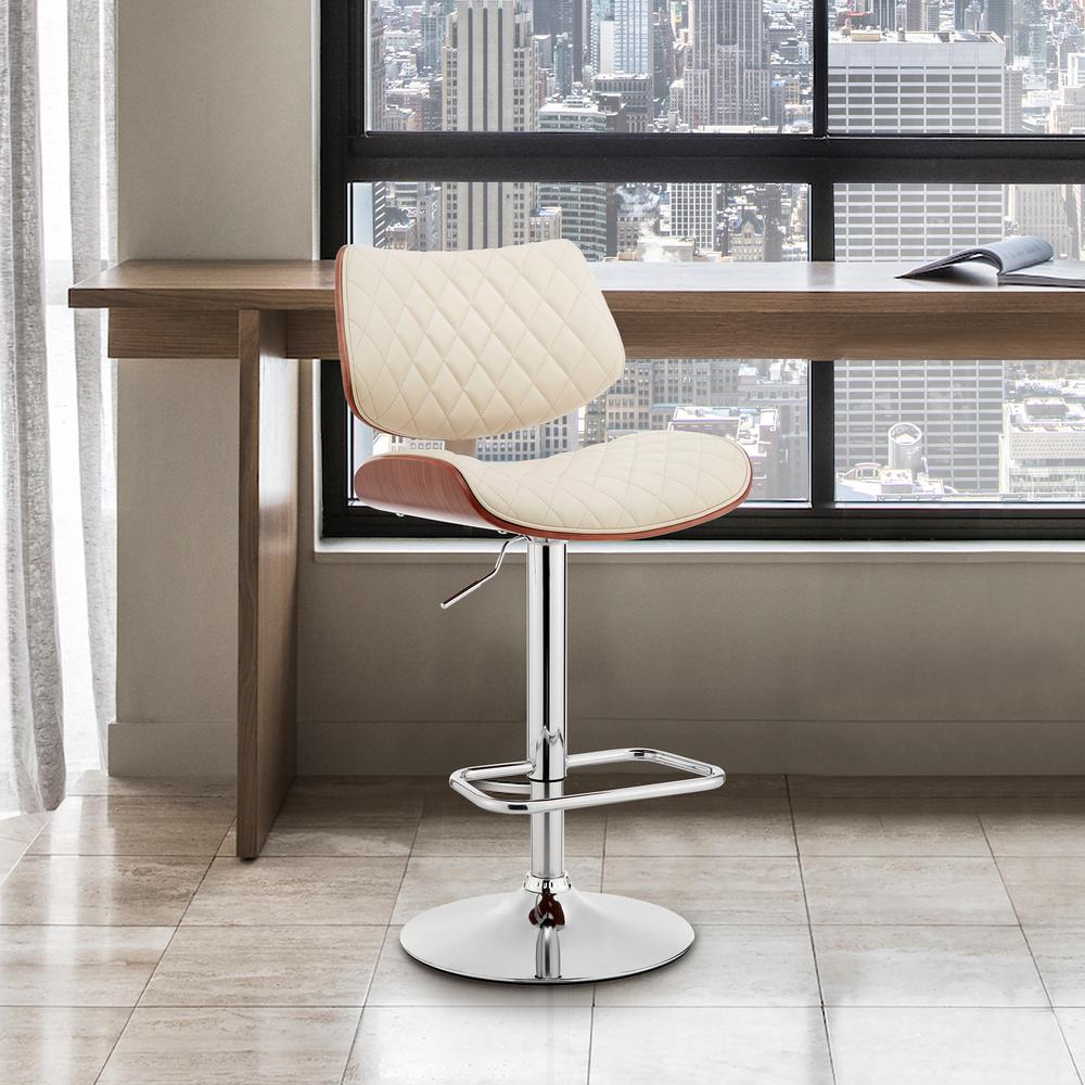 Leland Adjustable Cream Faux Leather and Chrome Finish Bar Stool. Picture 6