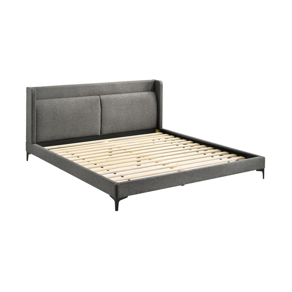 Legend Gray Fabric Eastern King Platform Bed with Black Metal Legs. Picture 1