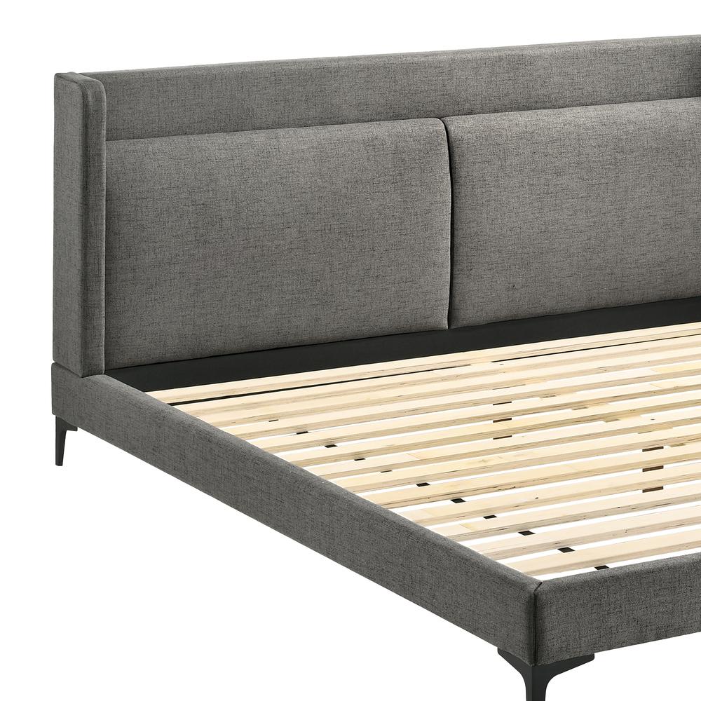 Legend Gray Fabric Eastern King Platform Bed with Black Metal Legs. Picture 2