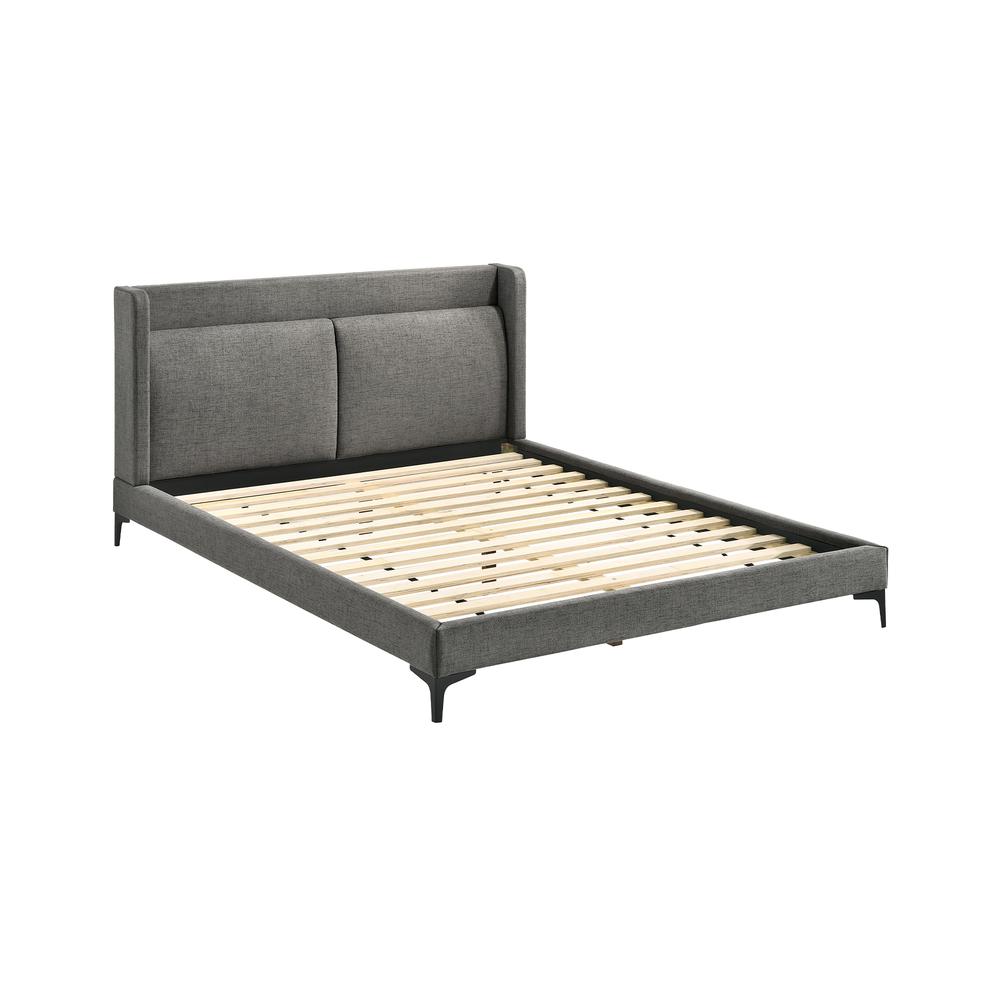 Legend Gray Fabric Queen Platform Bed with Black Metal Legs. Picture 1