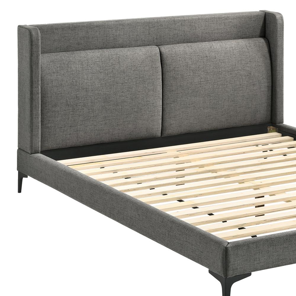 Legend Gray Fabric Queen Platform Bed with Black Metal Legs. Picture 2