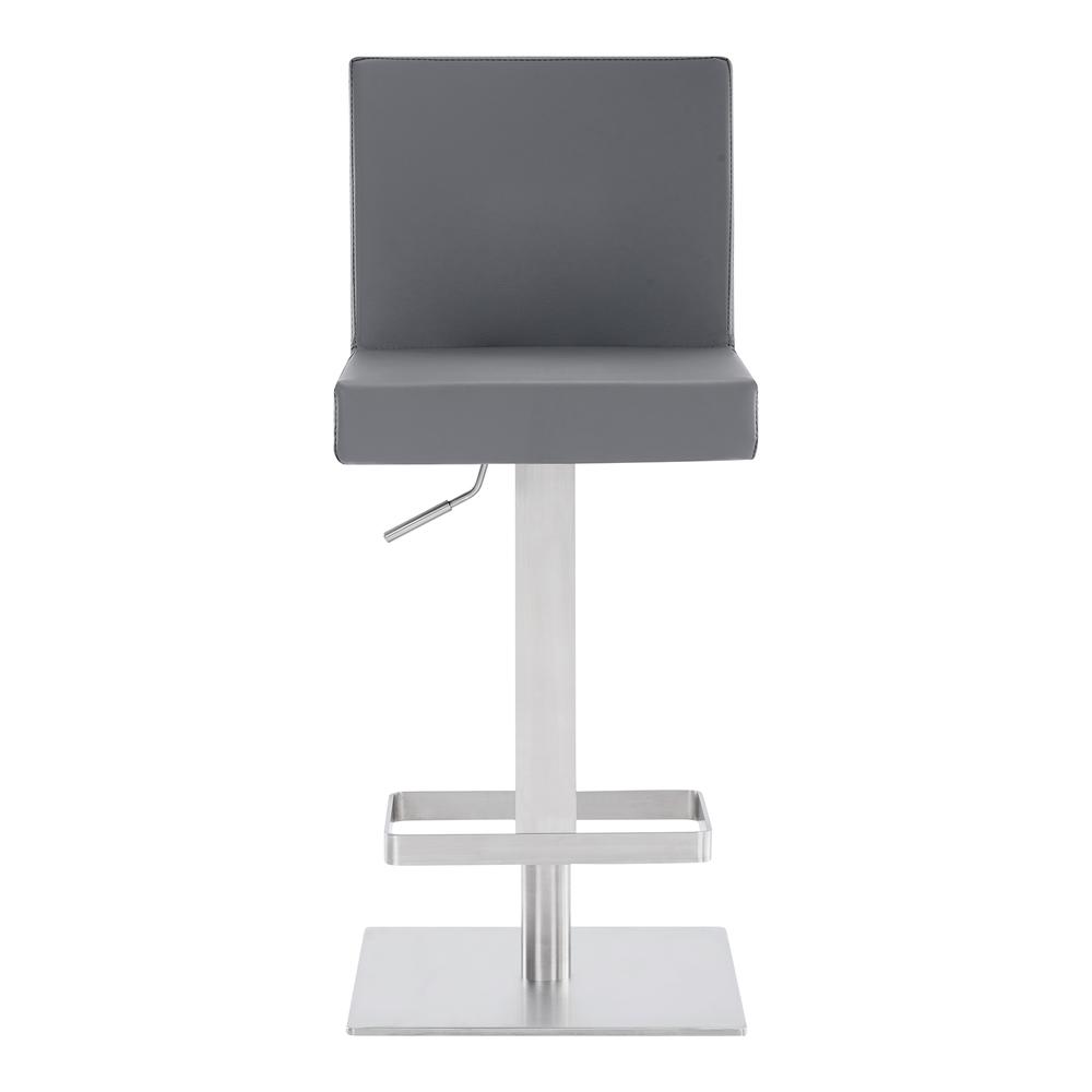 Legacy Contemporary Swivel Barstool in Brushed Stainless Steel and Grey Faux Leather. Picture 2