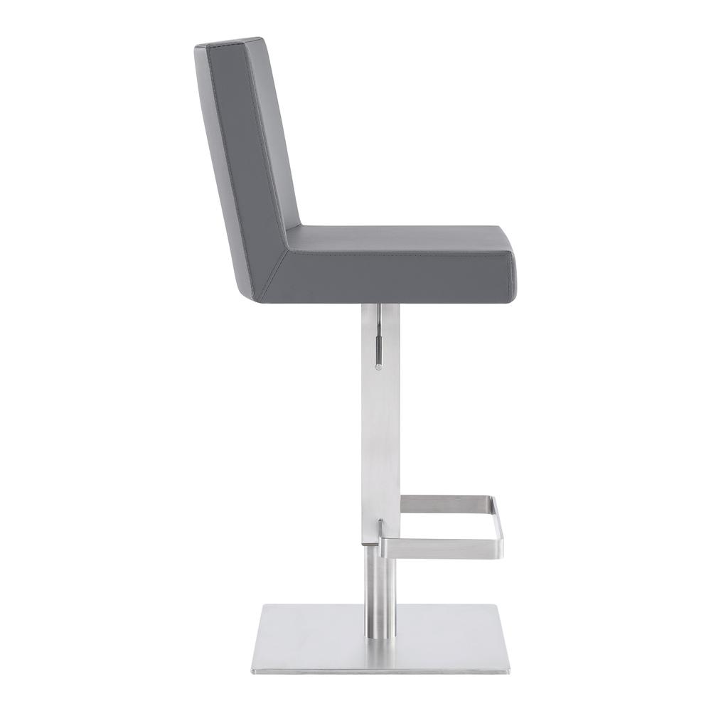 Legacy Contemporary Swivel Barstool in Brushed Stainless Steel and Grey Faux Leather. Picture 3