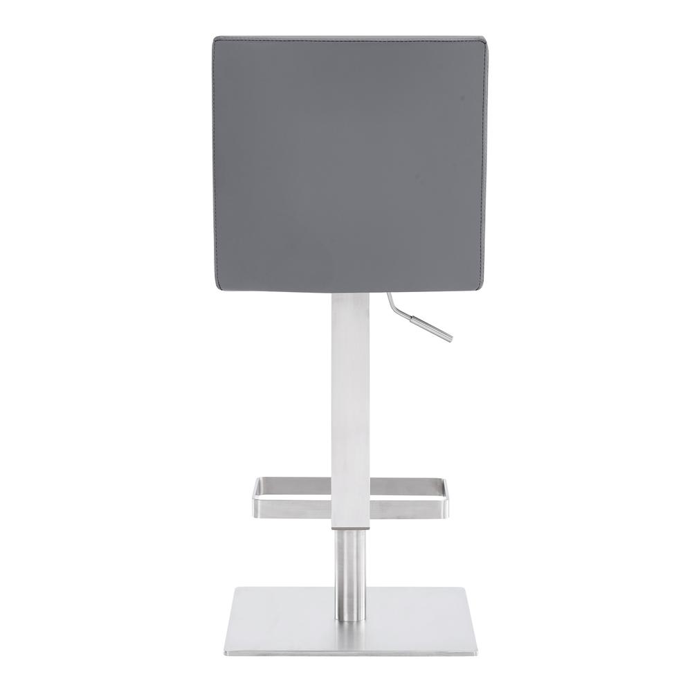 Legacy Contemporary Swivel Barstool in Brushed Stainless Steel and Grey Faux Leather. Picture 4