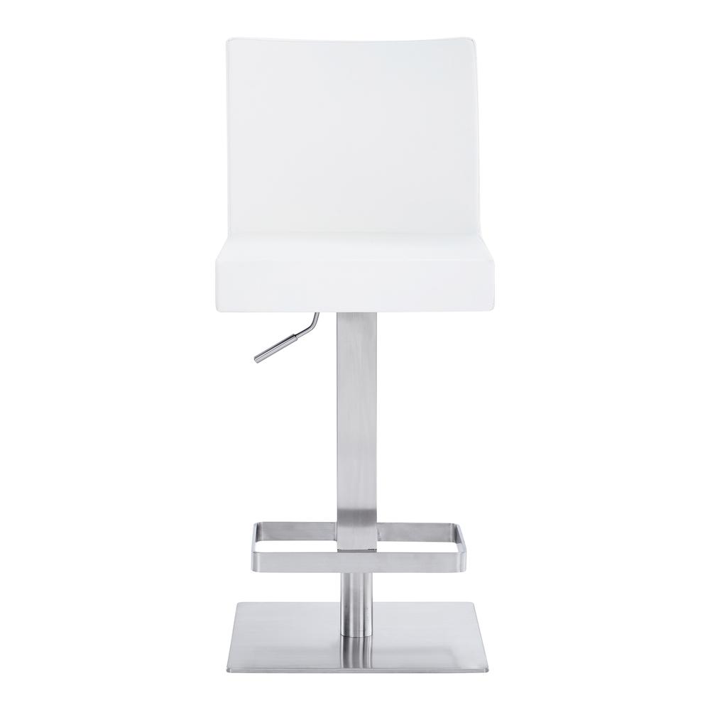 Contemporary Swivel Barstool in Brushed Stainless Steel and White Faux Leather. Picture 2