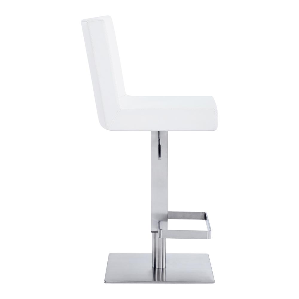 Contemporary Swivel Barstool in Brushed Stainless Steel and White Faux Leather. Picture 3