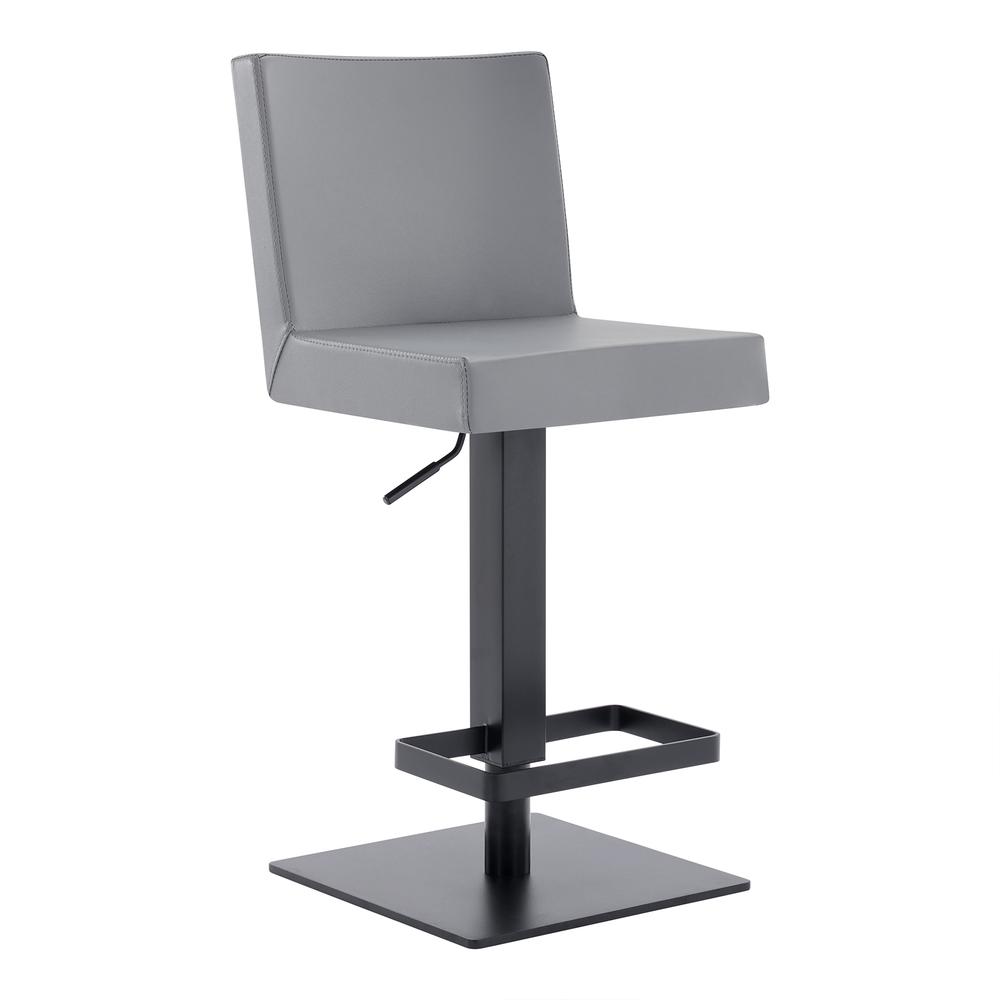 Contemporary Swivel Barstool in Matte Black Finish and Grey Faux Leather. The main picture.