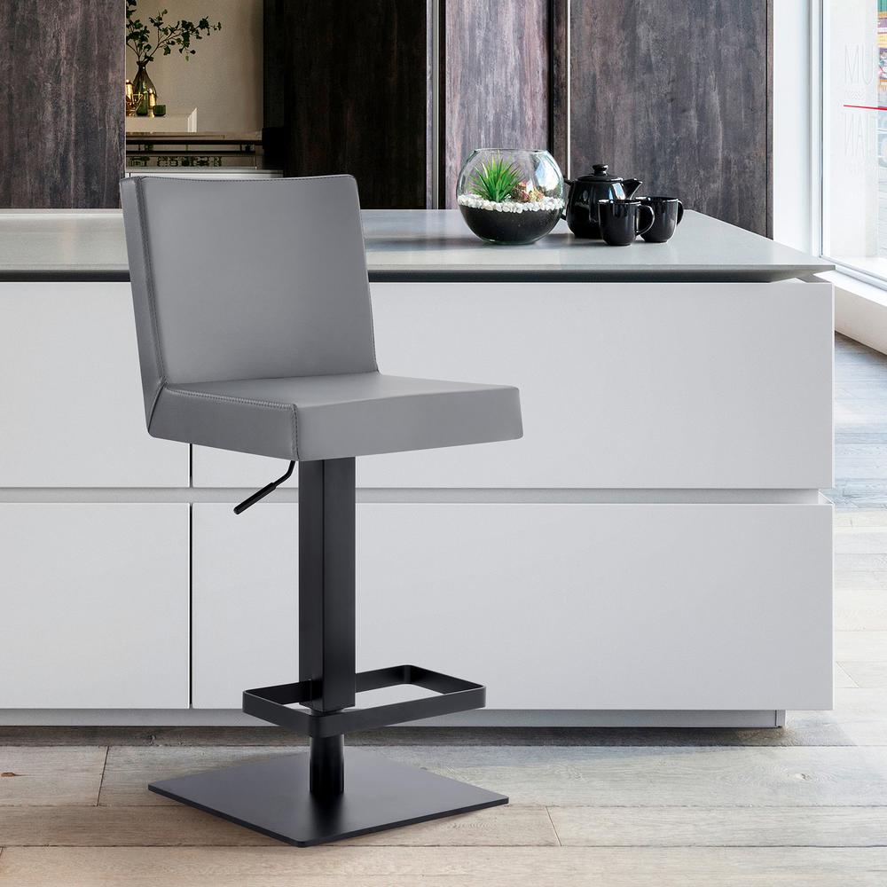Contemporary Swivel Barstool in Matte Black Finish and Grey Faux Leather. Picture 8