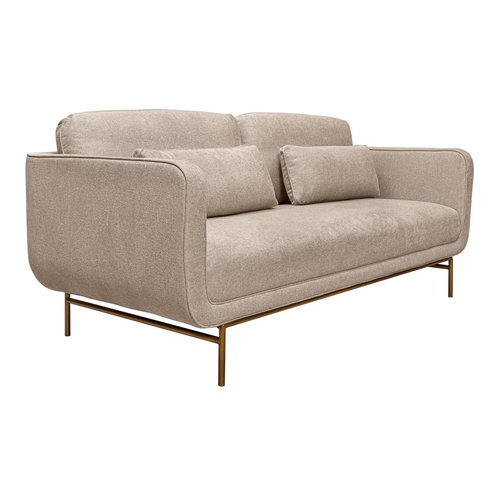 Lilou 77" Beige Fabric Sofa with Antique Brass Metal Legs. Picture 2