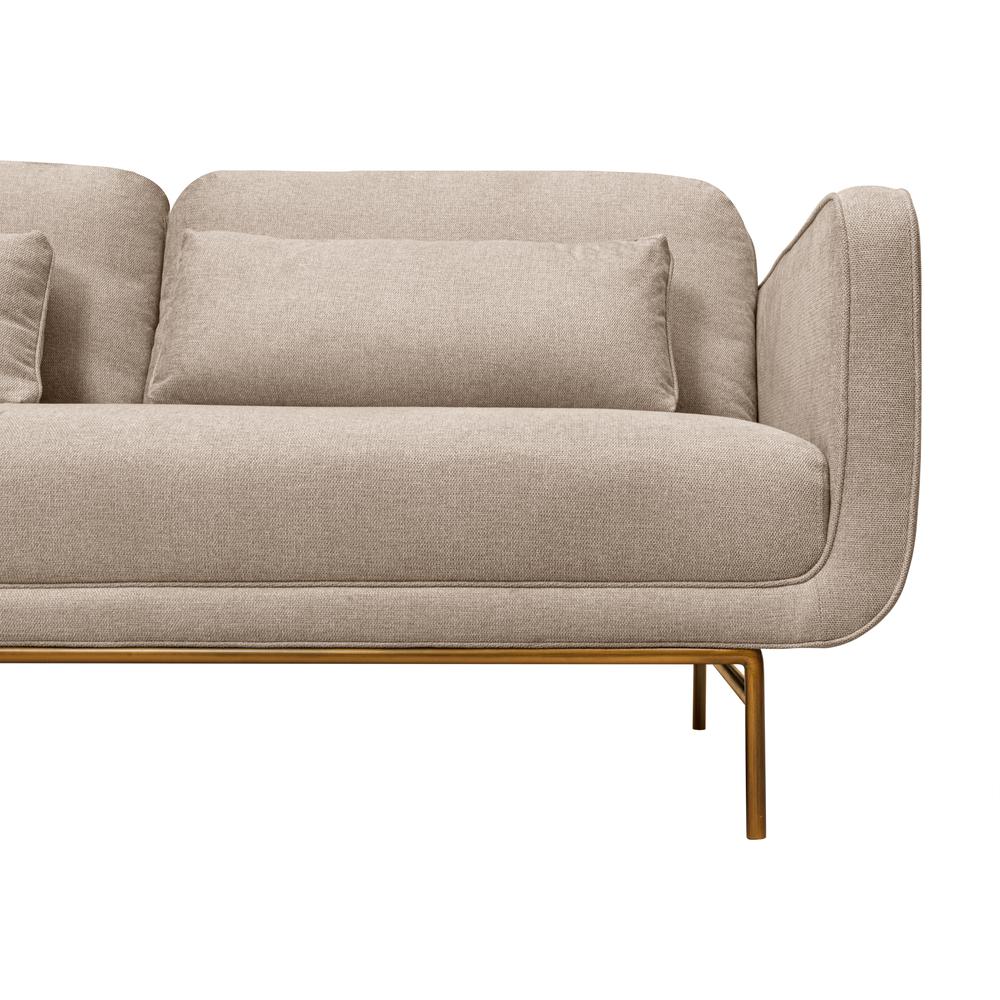Lilou 77" Beige Fabric Sofa with Antique Brass Metal Legs. Picture 5