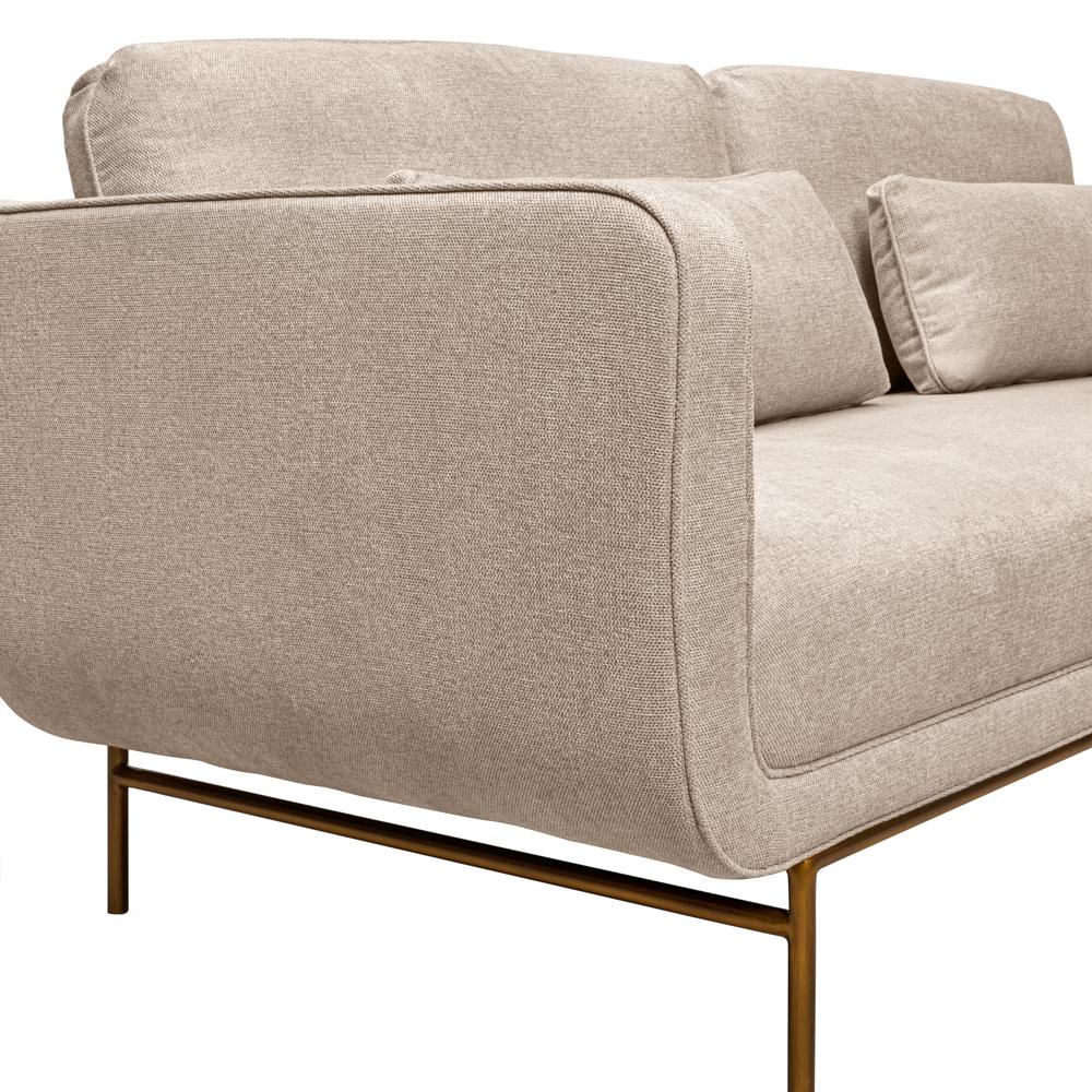Lilou 77" Beige Fabric Sofa with Antique Brass Metal Legs. Picture 6