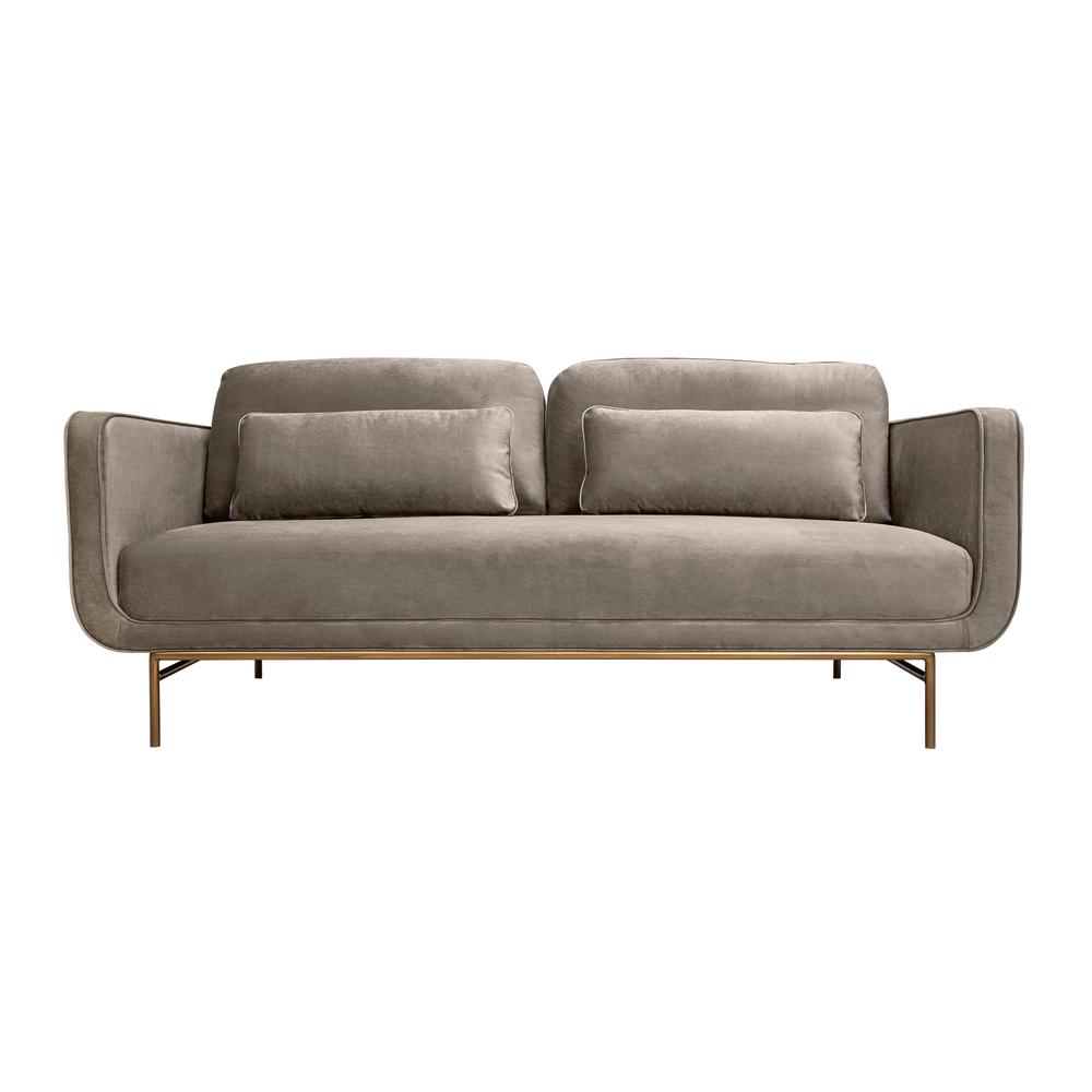 Lilou 77" Fossil Gray Velvet Sofa with Antique Brass Metal Legs. Picture 1