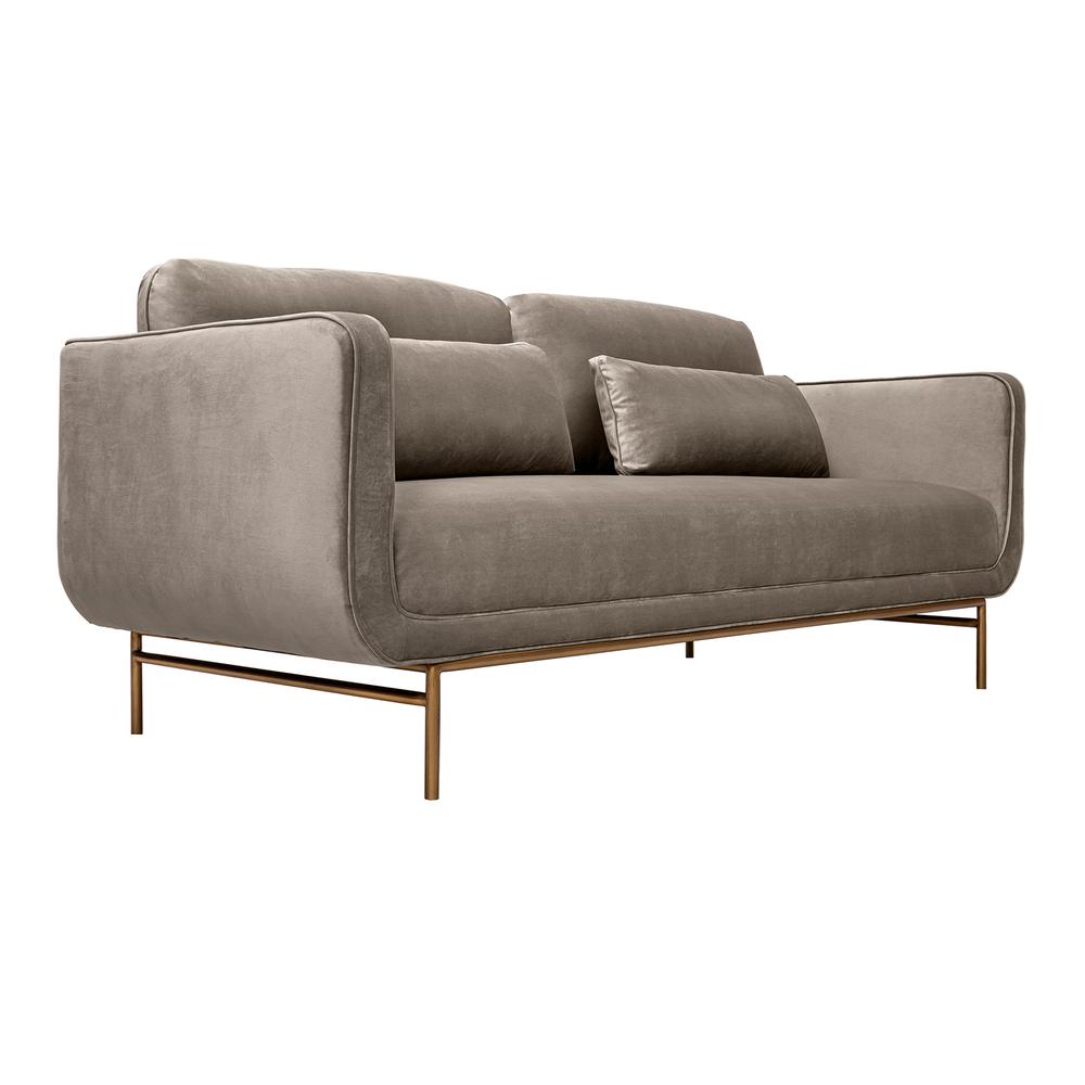 Lilou 77" Fossil Gray Velvet Sofa with Antique Brass Metal Legs. Picture 2