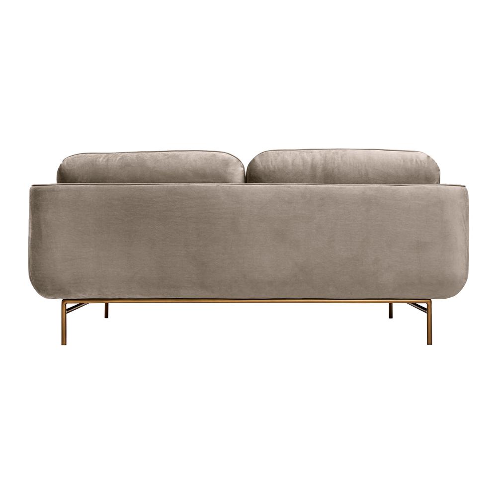 Lilou 77" Fossil Gray Velvet Sofa with Antique Brass Metal Legs. Picture 4