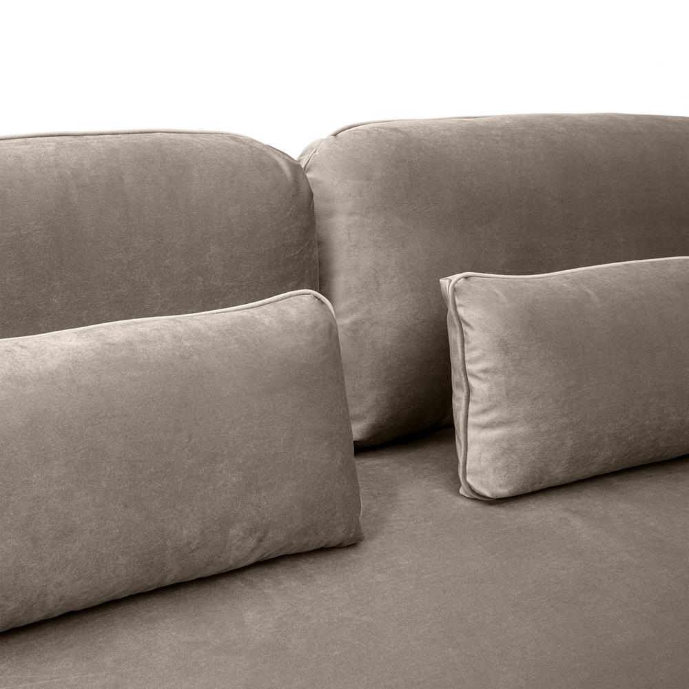 Lilou 77" Fossil Gray Velvet Sofa with Antique Brass Metal Legs. Picture 7
