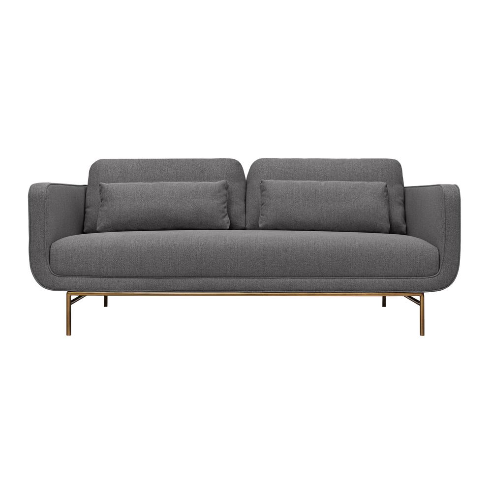 Lilou 77" Gray Fabric Sofa with Antique Brass Metal Legs. Picture 1