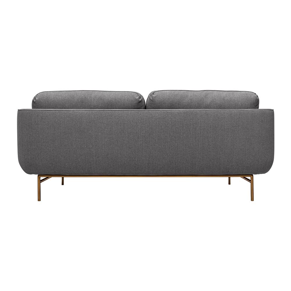 Lilou 77" Gray Fabric Sofa with Antique Brass Metal Legs. Picture 4