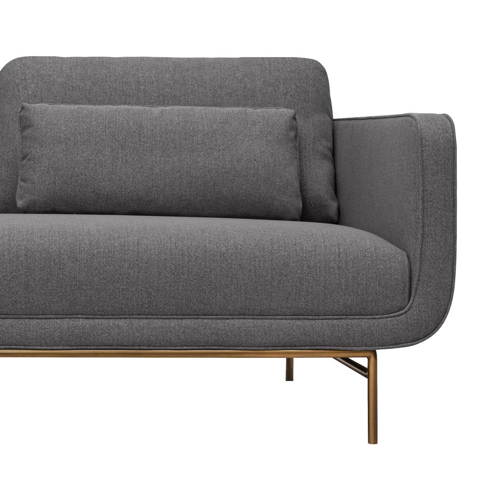 Lilou 77" Gray Fabric Sofa with Antique Brass Metal Legs. Picture 5