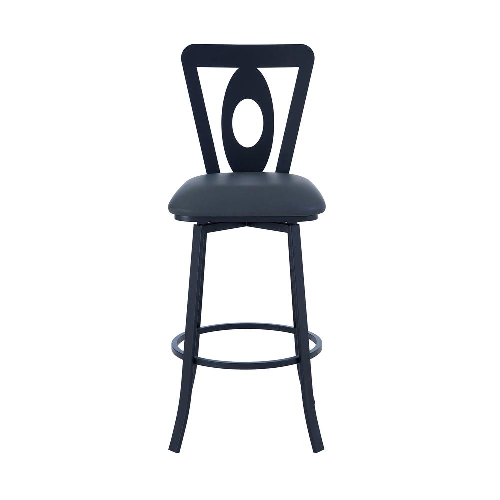 Contemporary 26" Counter Height Barstool - Matte Black Finish and Grey Faux Leather. Picture 2