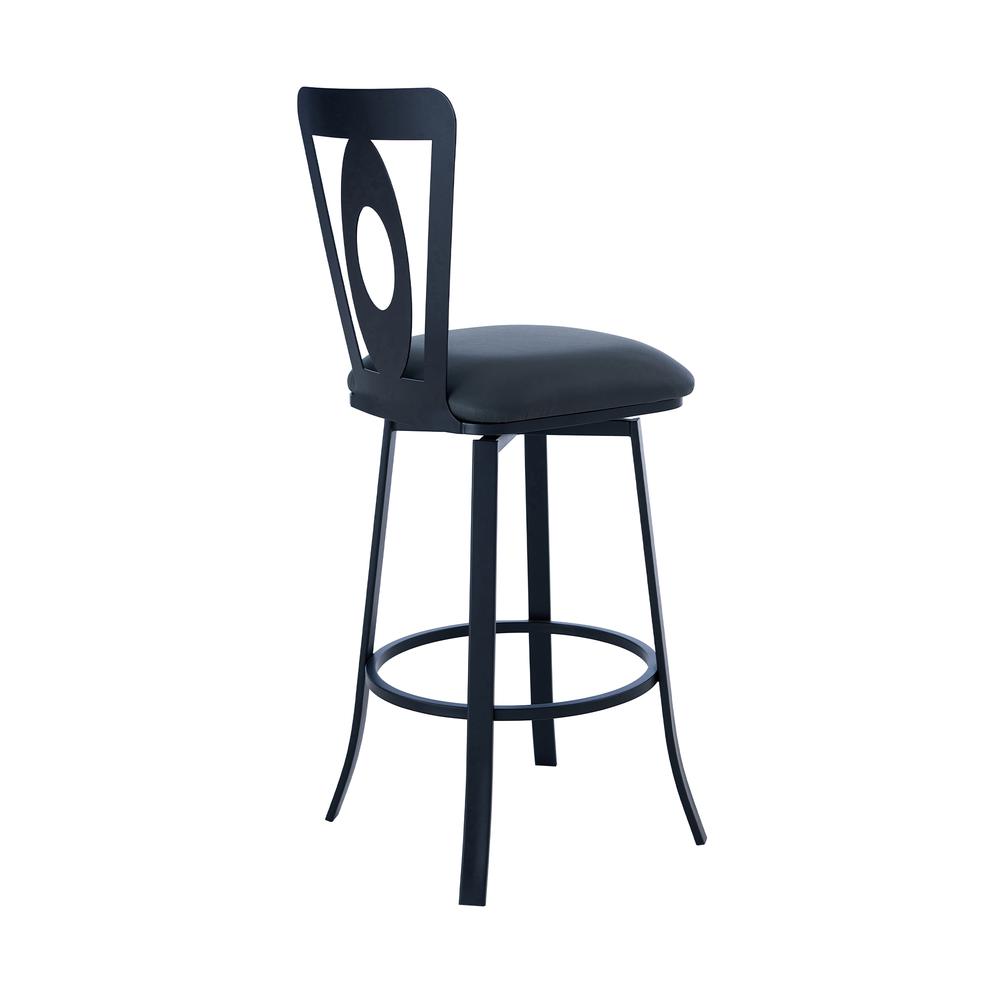 Contemporary 26" Counter Height Barstool - Matte Black Finish and Grey Faux Leather. Picture 3