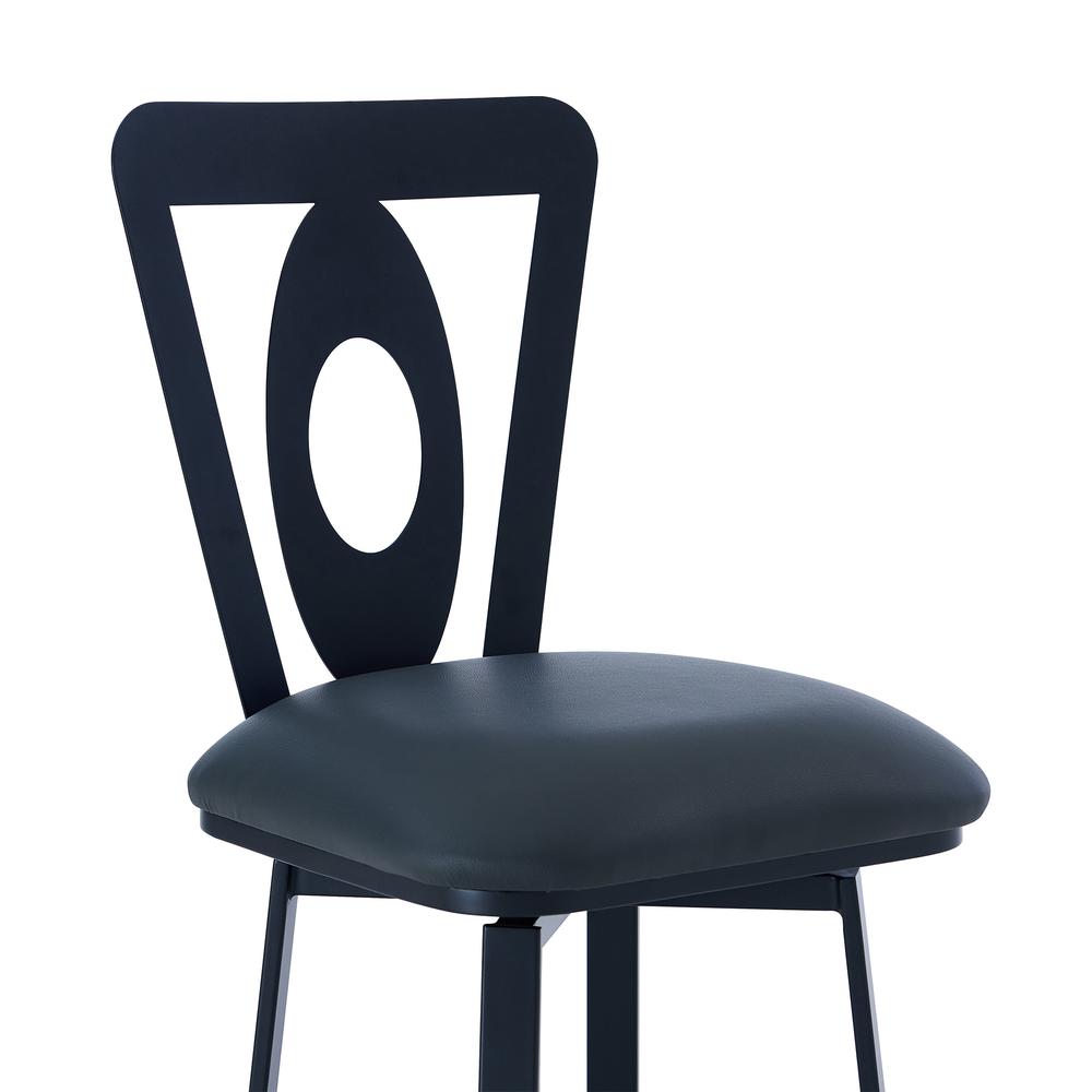 Contemporary 26" Counter Height Barstool - Matte Black Finish and Grey Faux Leather. Picture 4