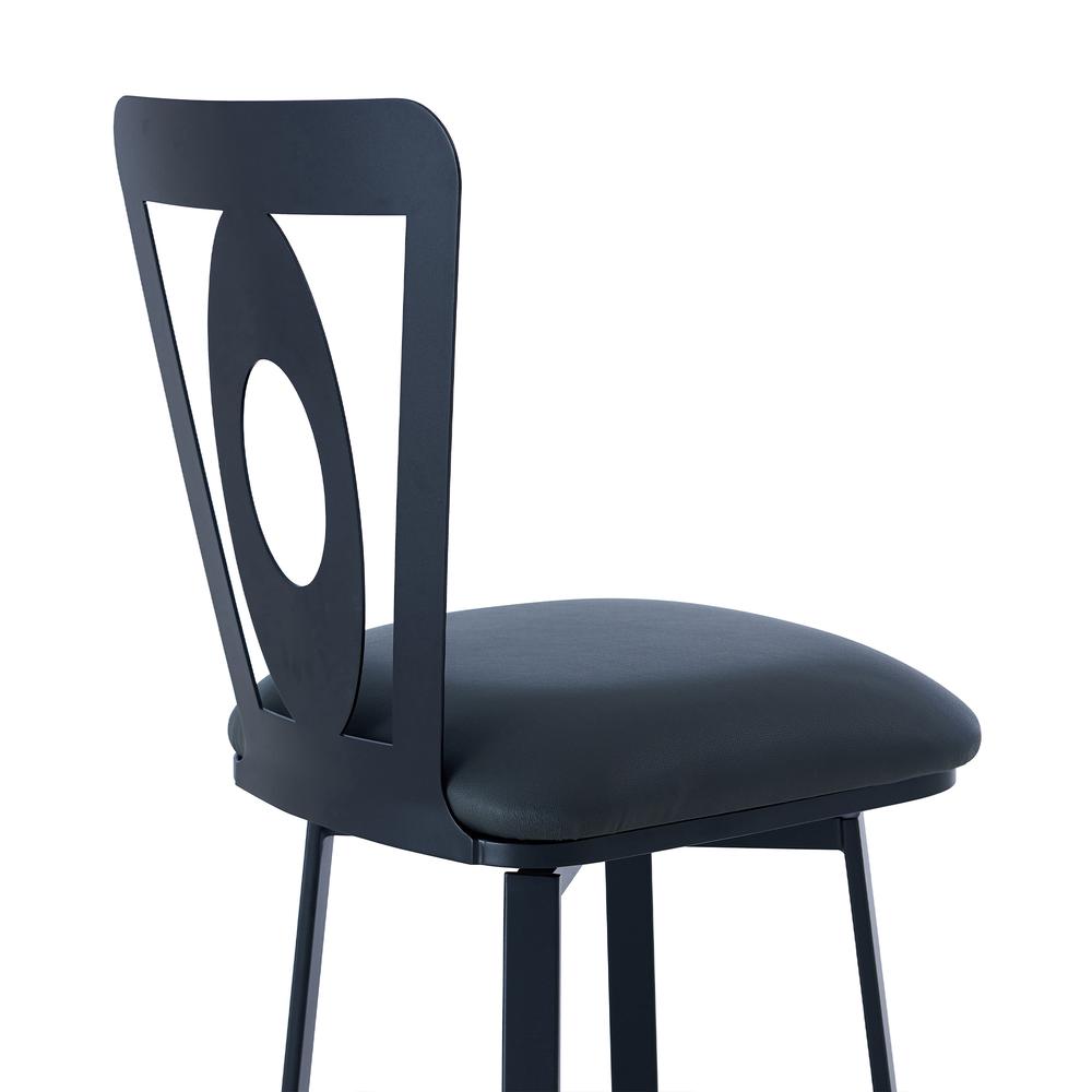 Contemporary 30" Bar Height Barstool in Matte Black Finish - Grey Faux Leather. Picture 5