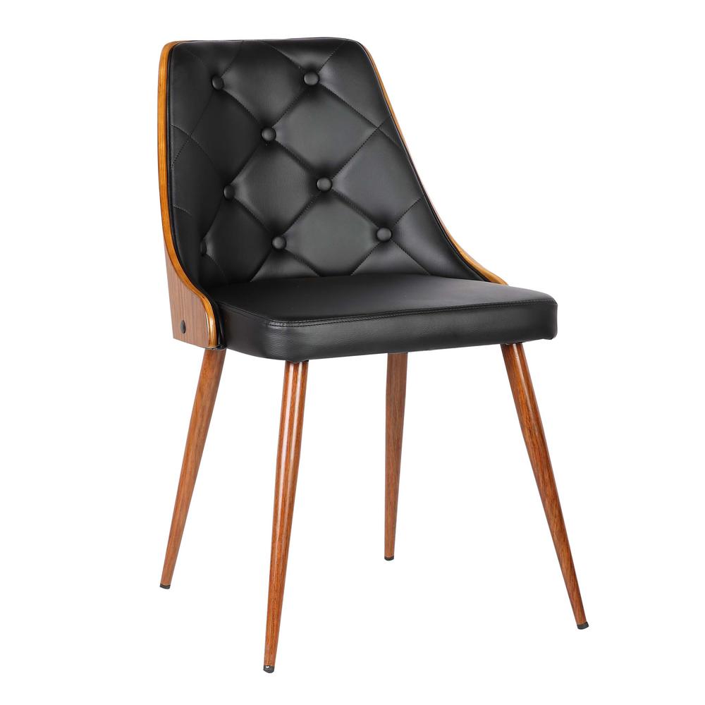 Armen Living Lily Mid-Century Dining Chair in Walnut Finish and Black Faux Leather. Picture 1