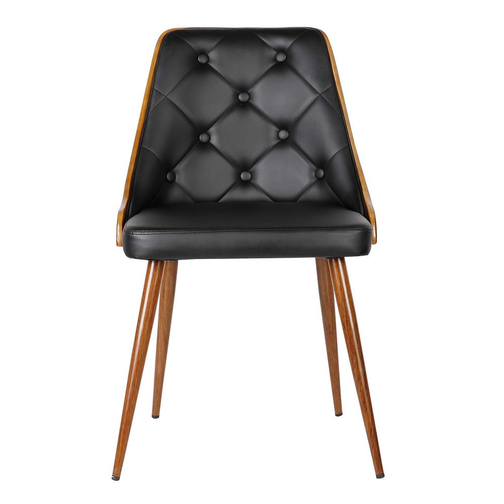 Armen Living Lily Mid-Century Dining Chair in Walnut Finish and Black Faux Leather. Picture 2